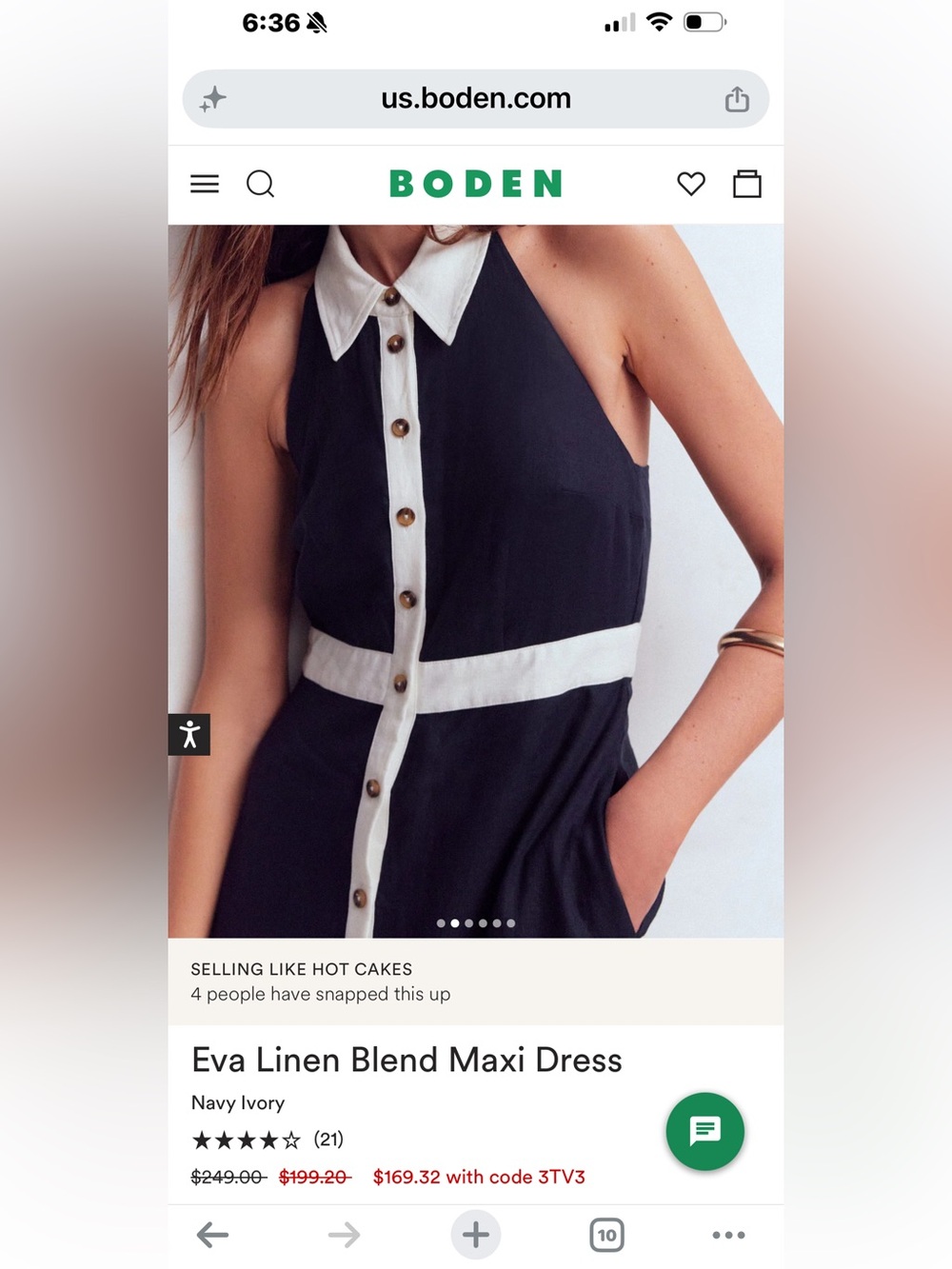 Boden Navy and Ivory Halter Linen-Blend Maxi Dress